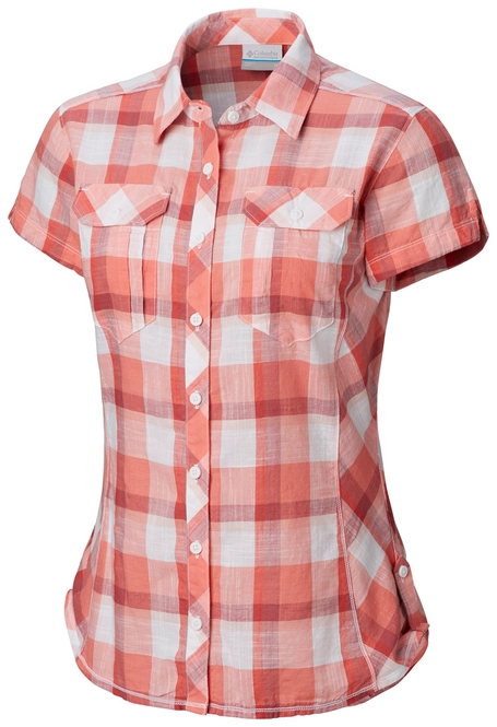 Shirt Columbia Women Camp Henry SS Red Coral Check