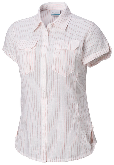 Shirt Columbia Women Camp Henry SS Red Coral Stripes