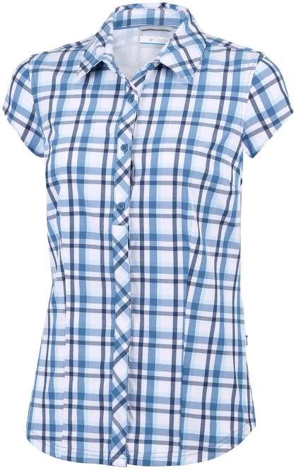 Shirt Columbia Women Saturday Trail II Stretch Plaid SS Blue Dusk