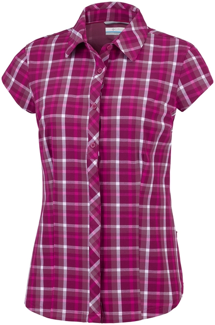 Shirt Columbia Women Saturday Trail II Stretch Plaid SS Wine Berry
