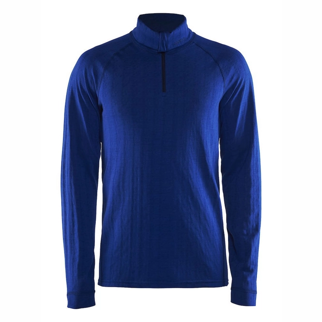 Ski Sweatshirt Craft Nordic Wool Zip Neck Men Blue