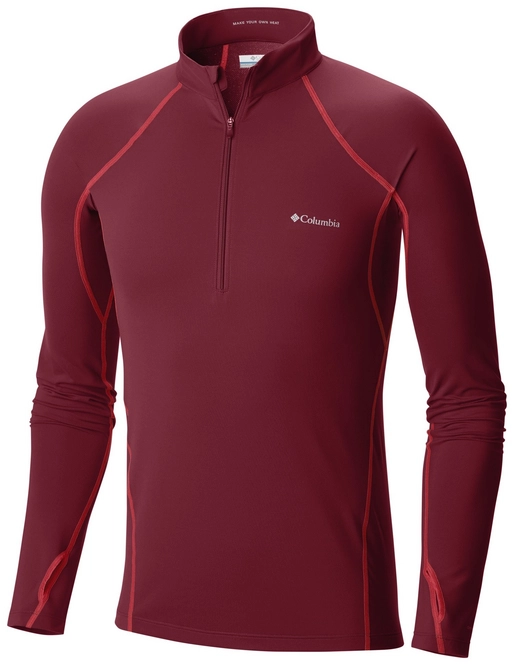 Long Sleeve T-Shirt Columbia Men Midweight Stretch Half Zip Beet Red Spark