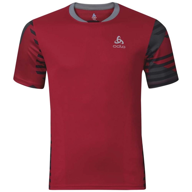 Cycling Jersey Odlo Mens S/S Morzine Chinese Red Allover Print