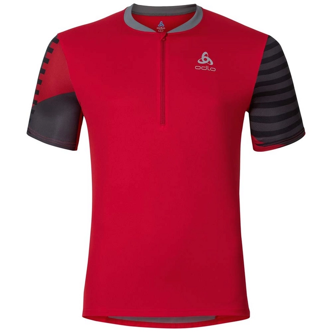 Cycling Jersey Odlo Mens Stand-Up Collar S/S 1/2 Zip Morzine Red