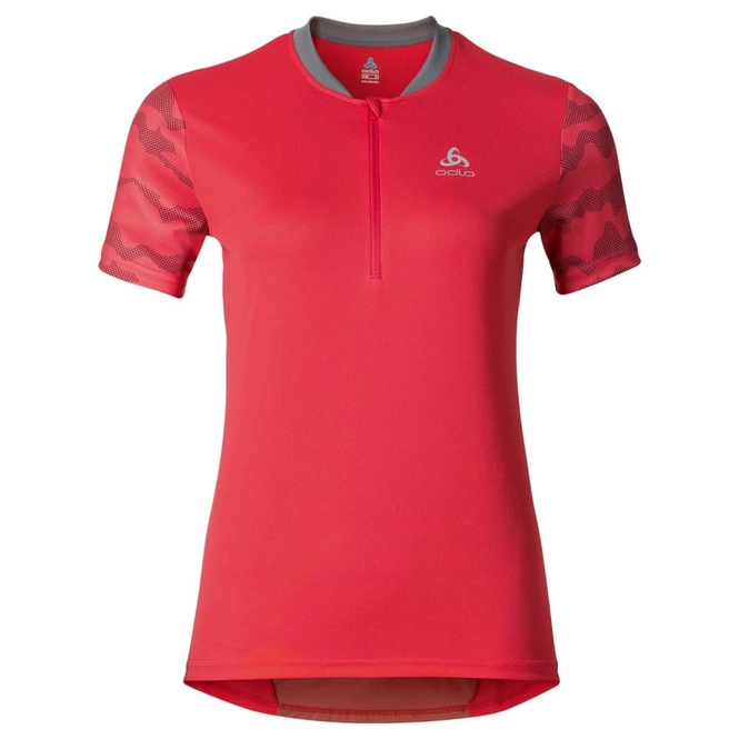 Cycling Jersey Odlo Womens Stand-Up Collar S/S 1/2 Zip Morzine Red