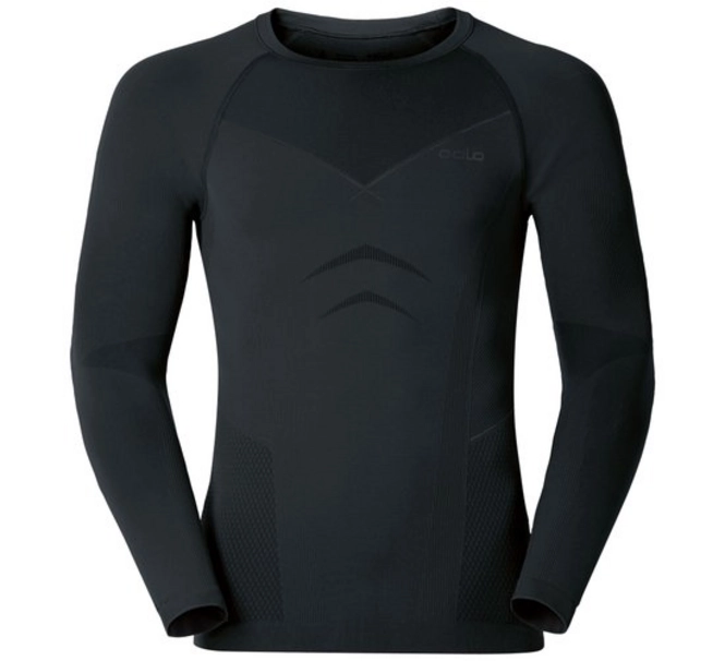 Undershirt Odlo Mens L/S Neck Evolution Warm Black Graphite Grey