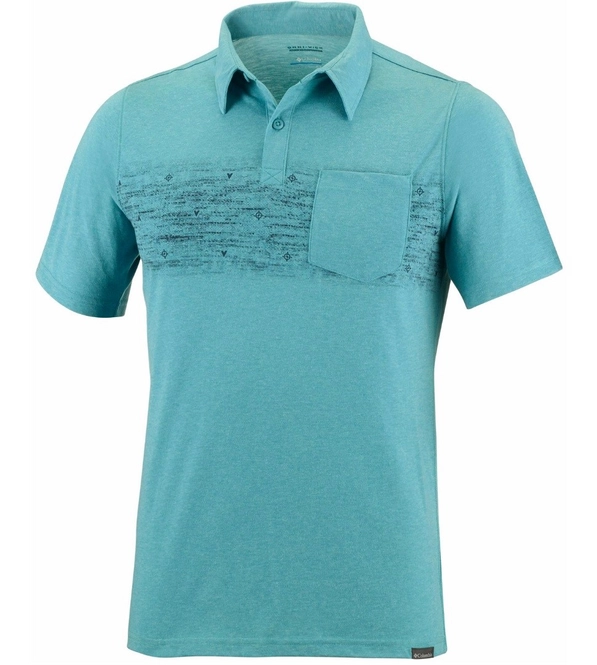 Polo Shirt Columbia Trail Shaker Mens Teal Heather Blur Stripe