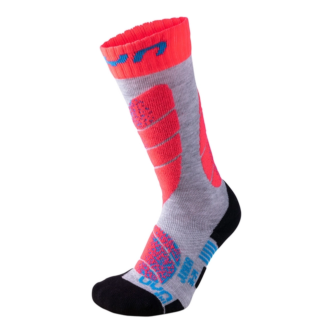 Ski socks UYN Junior Light Grey Coral Fluo