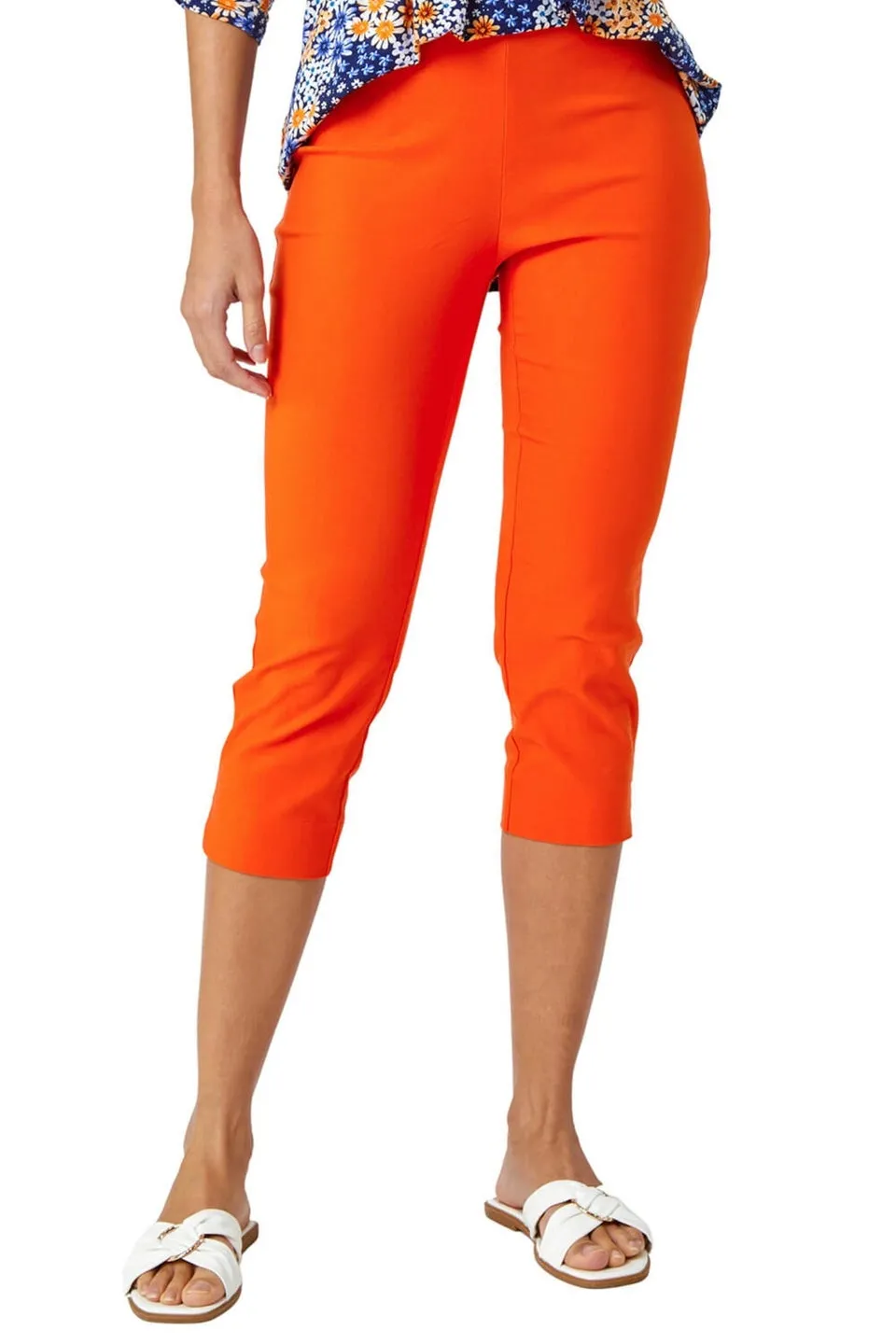 Roman Burnt Orange Cropped Stretch Trouser Capri Summer Leggings 3/4 Pedal Pushers