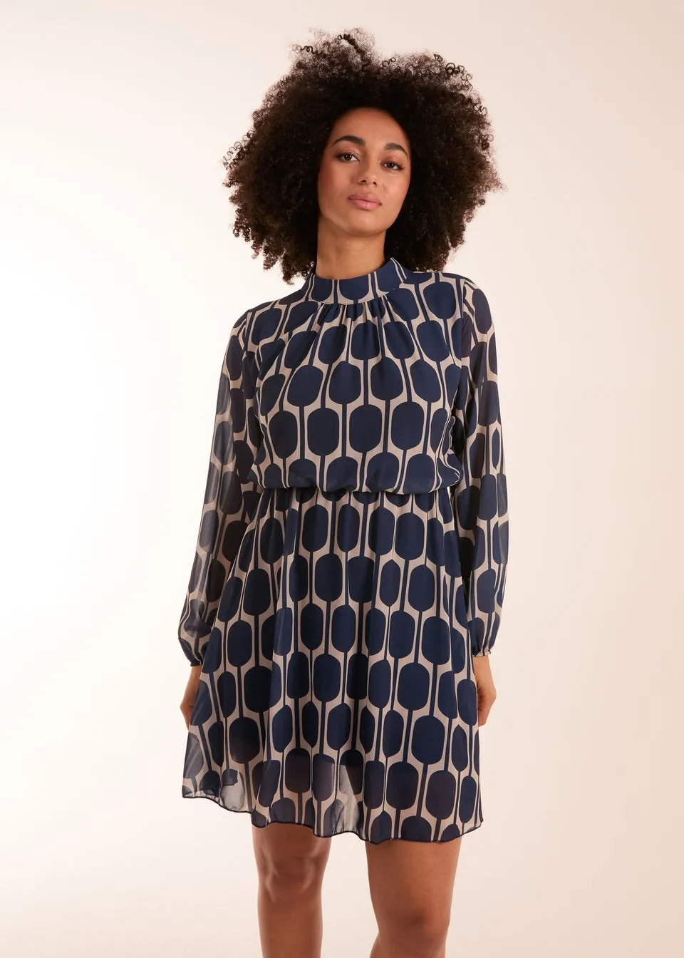 Blue Vanilla Navy Geometric Print Dress