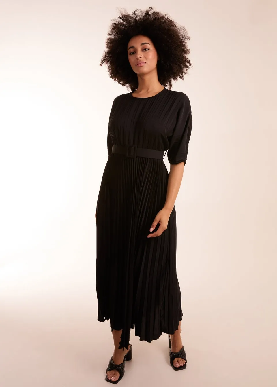 Blue Vanilla Black Pleated Dress With Belt