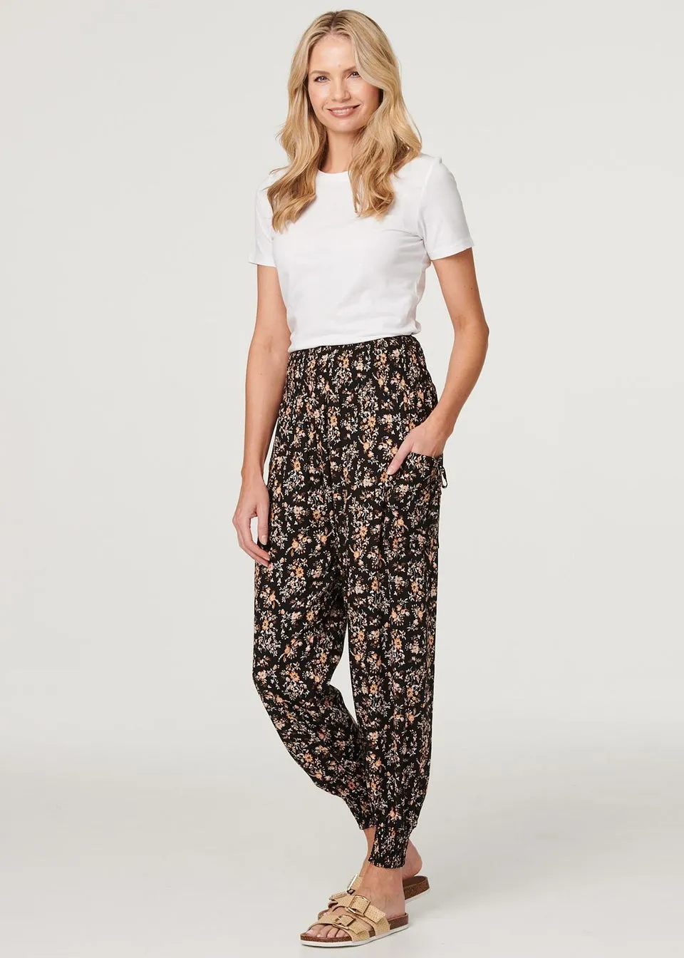 Izabel London Black Floral Ruched Front Maxi Dress