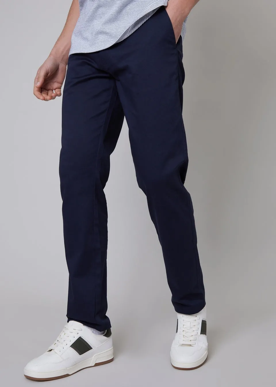 Threadbare Navy Cotton Regular Fit Chino Trousers with Stretch