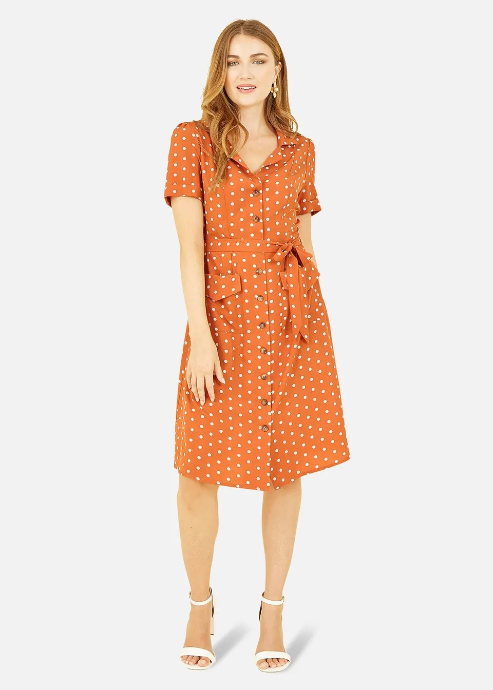 Yumi Orange Spot Retro Shirt Dress