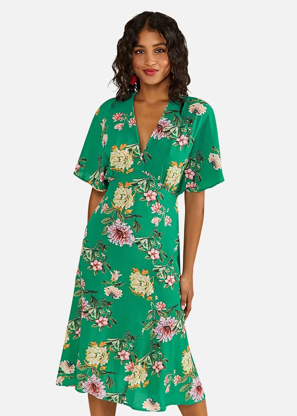Yumi Green Floral Kimono Midi Dress