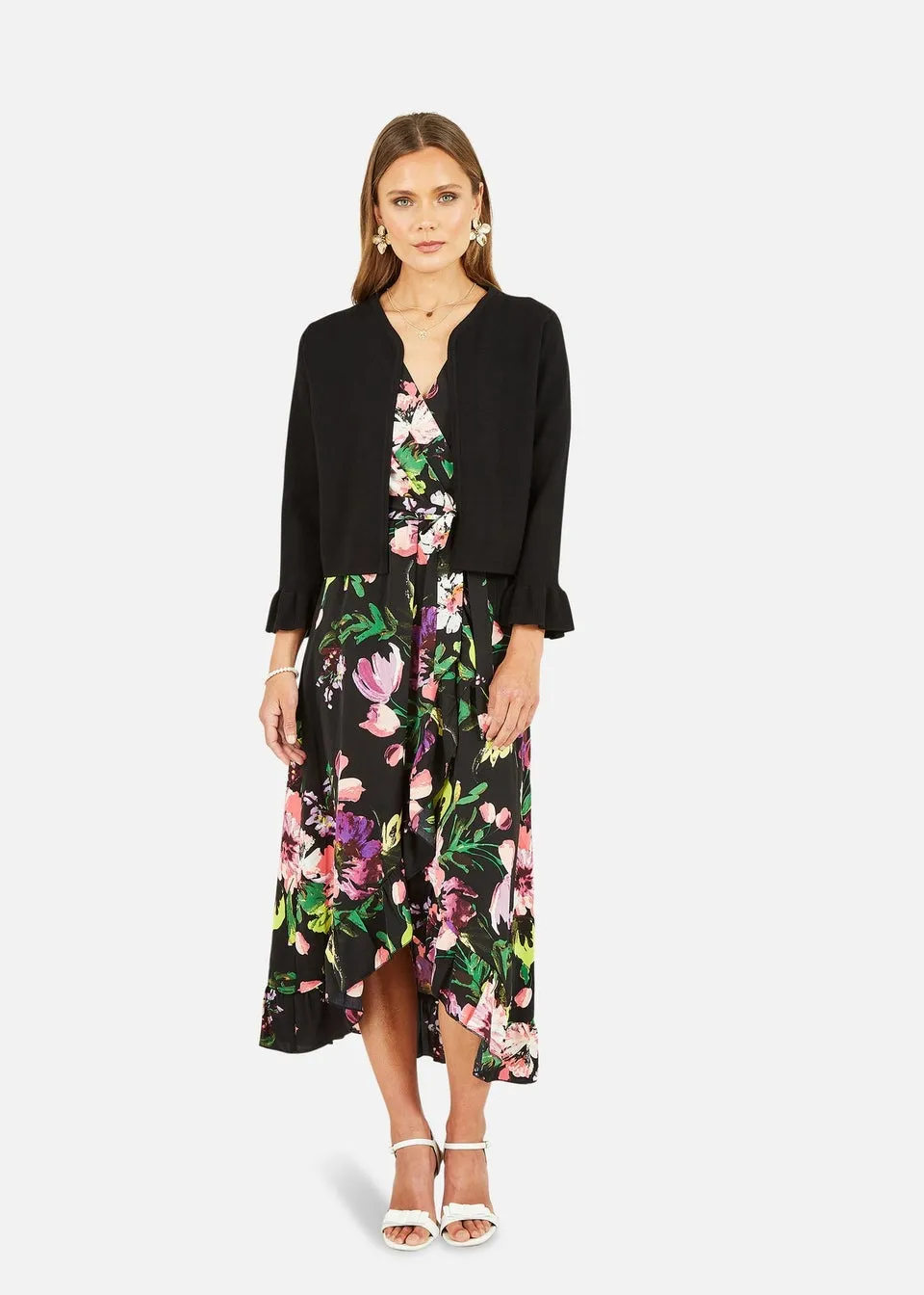 Yumi Black Cropped Cardigan With Bell Sleeves