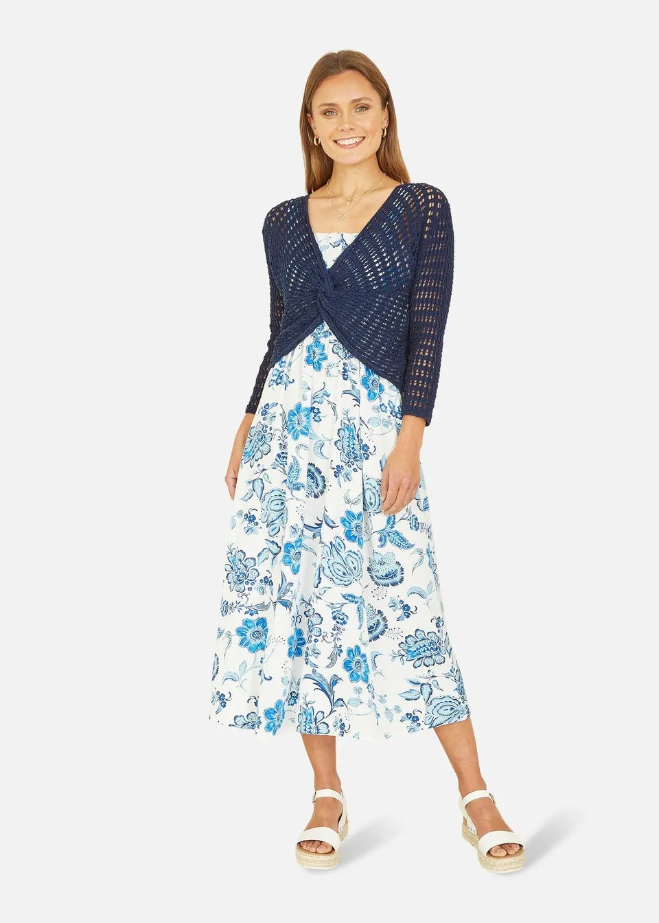 Yumi Navy Crochet Cotton Twisted Bolero Top