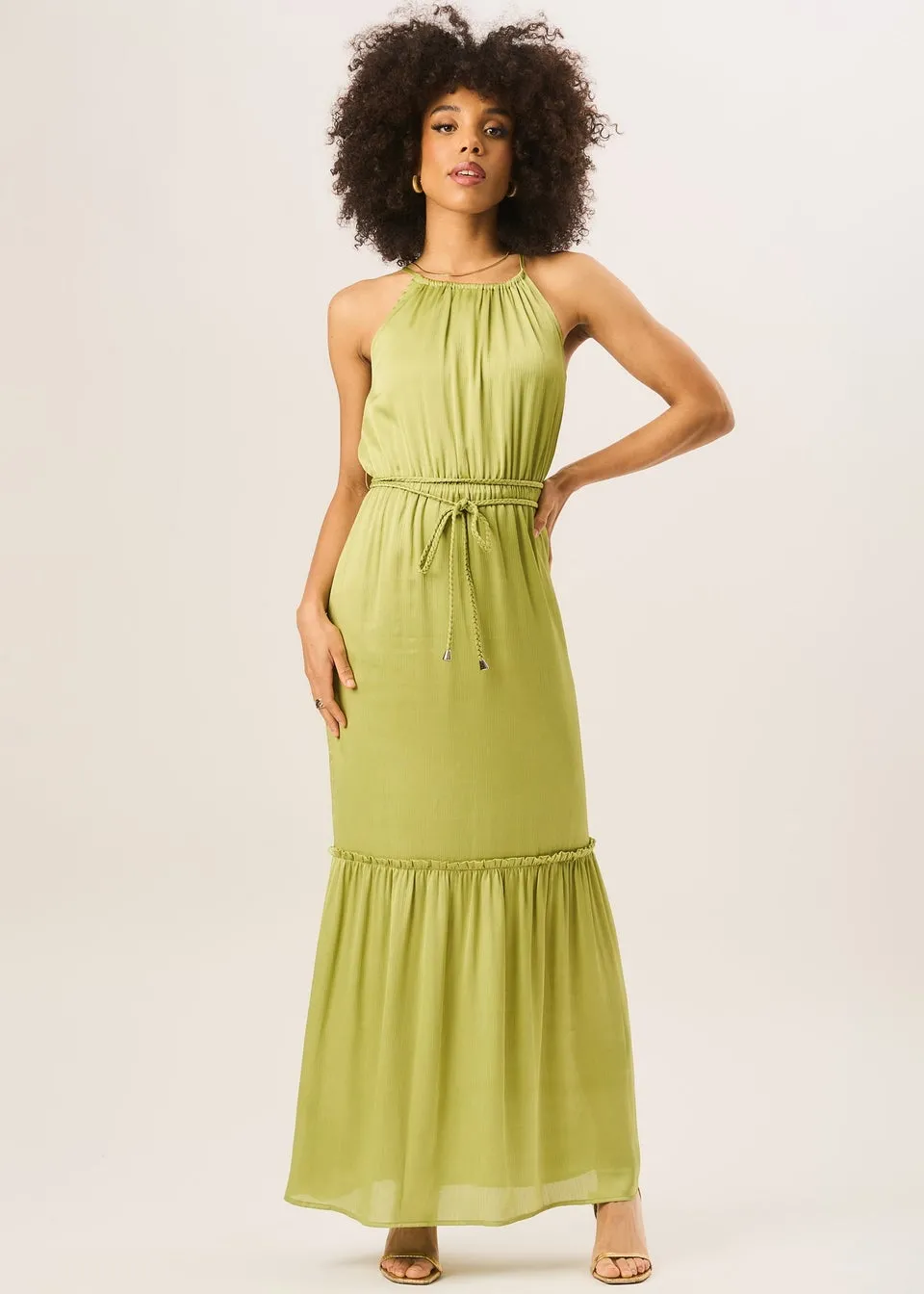 Gini London Green Halter Neck Maxi Dress