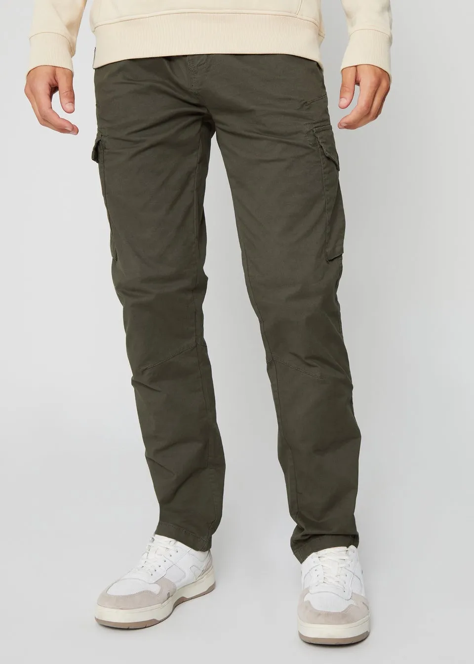 Threadbare Khaki Cotton Cargo Trousers With Stretch
