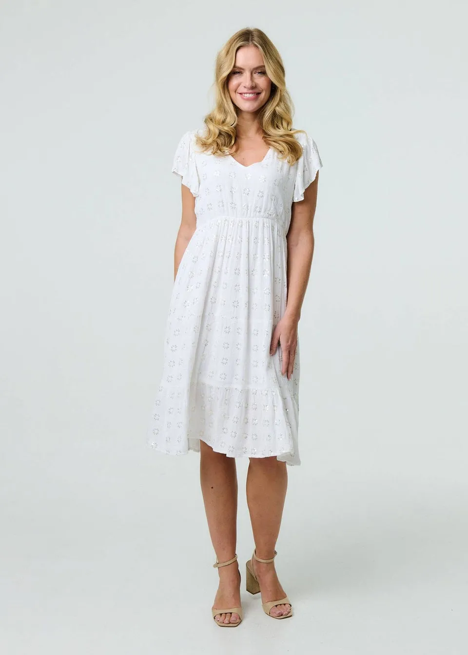 Izabel London White Embellished Relaxed Midi Dress
