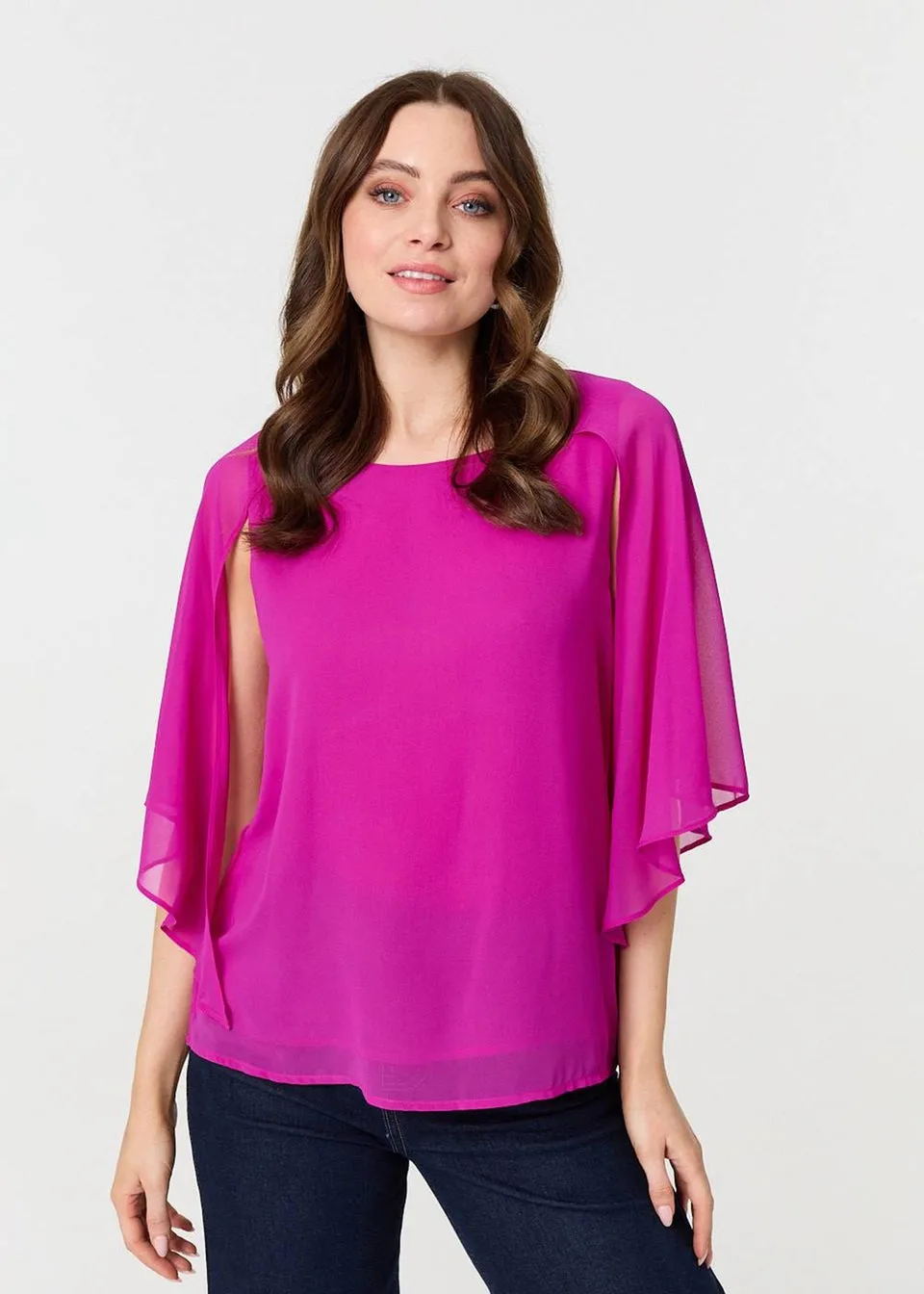 Izabel London Orchid Semi Sheer Cut Out 3/4 Sleeve Blouse