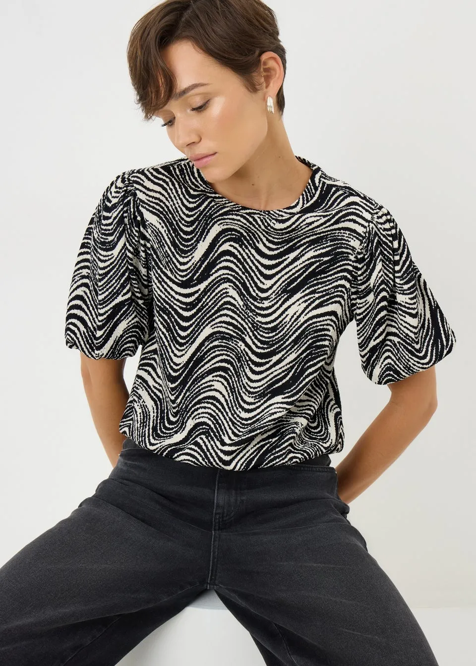 Black Mono Swirl Print Co Ord Top