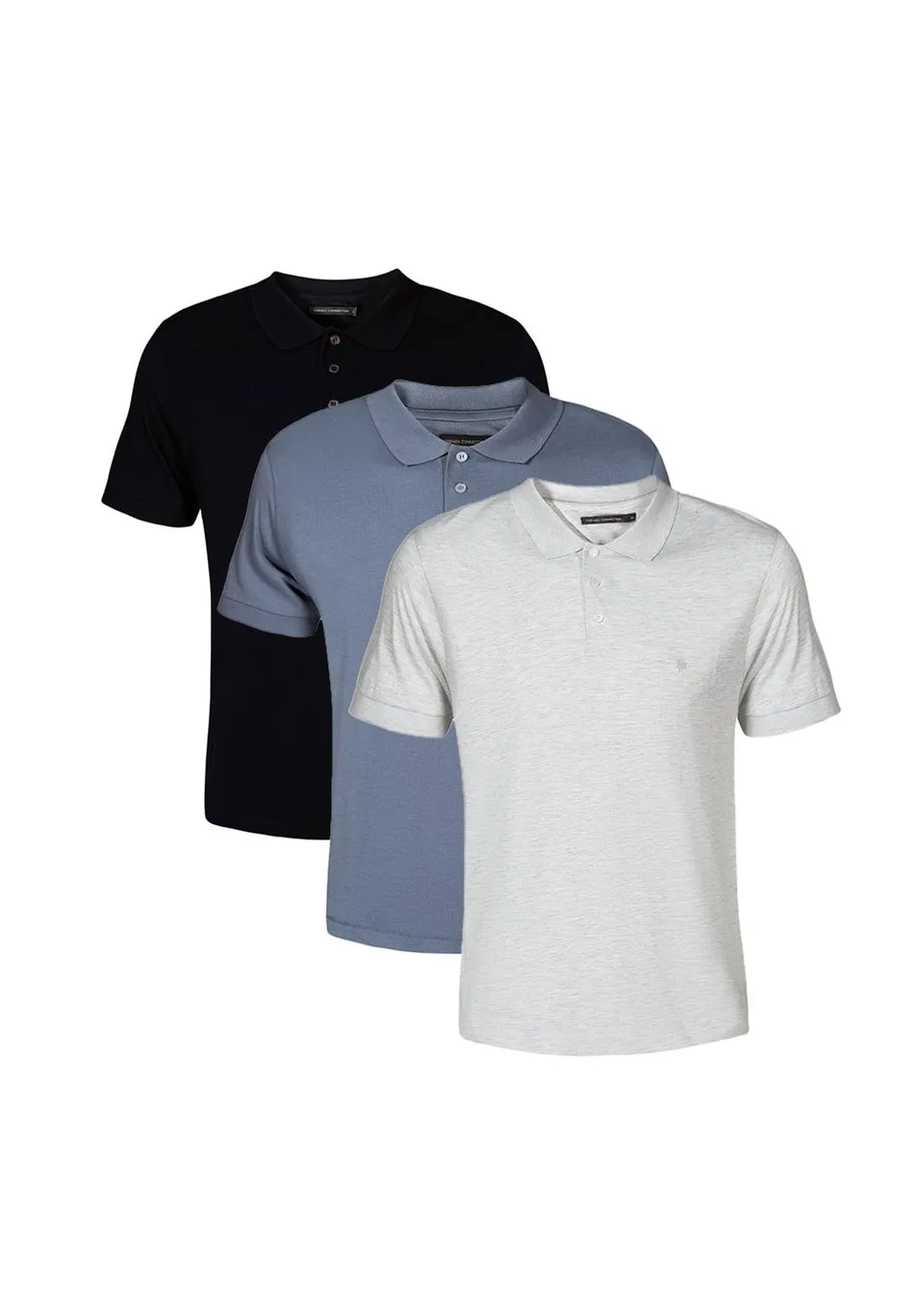 French Connection Blue 3 Pack Cotton Short Sleeve Polo Shirts