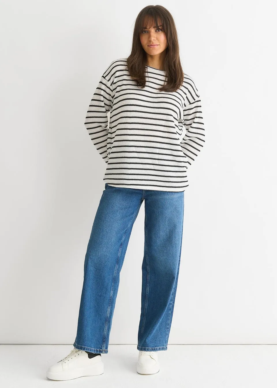 Gini London White Mono Stripe Oversized Knit Jumper