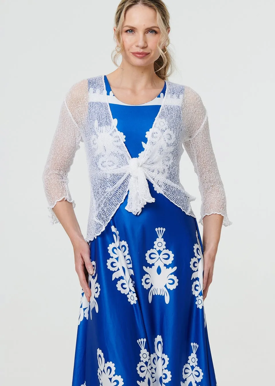 Izabel London White Sheer 3/4 Sleeve Open Front Cardigan