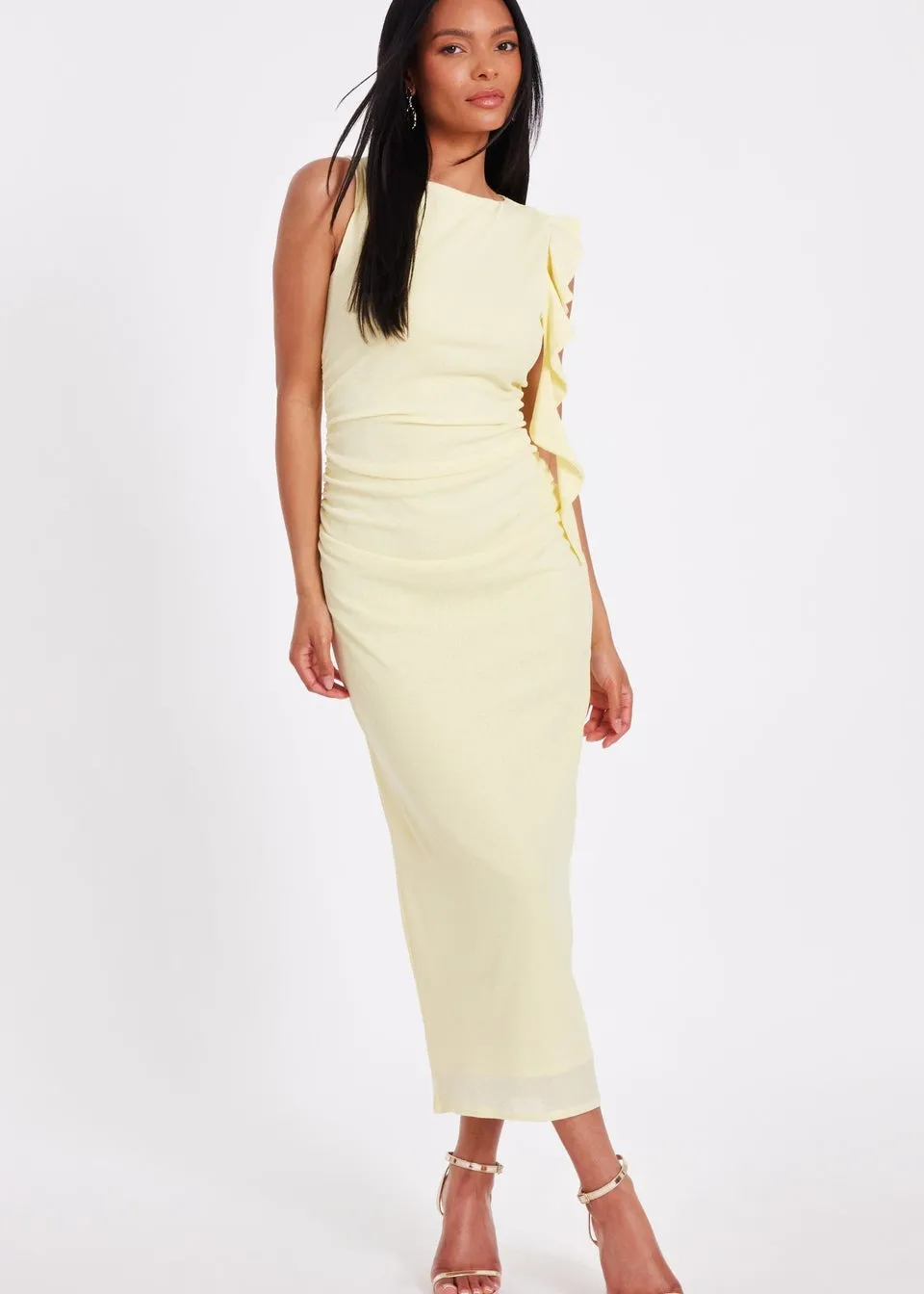 Quiz Yellow Frill Midi Dress