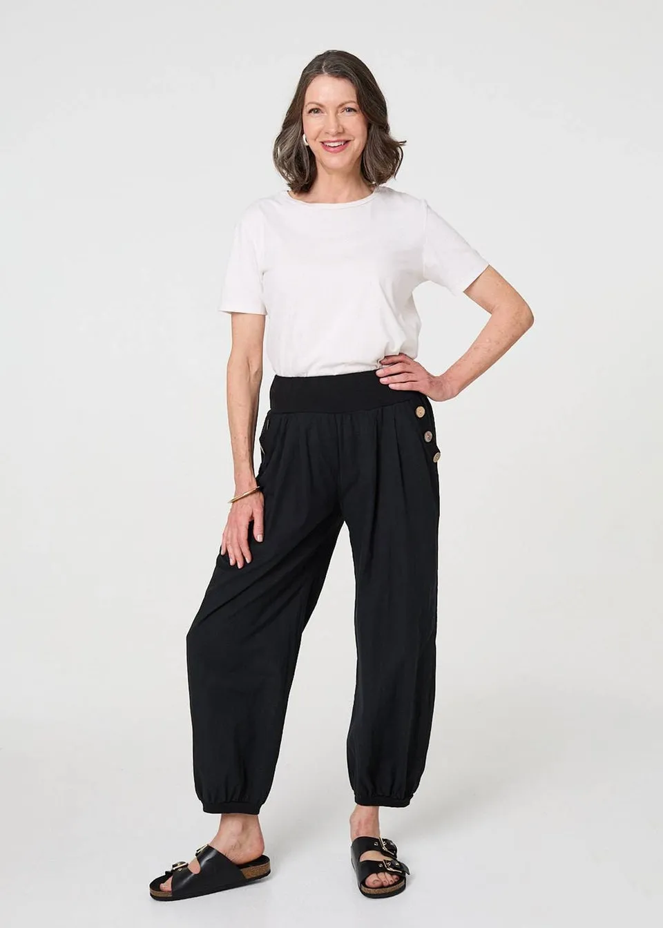 Izabel London Black Elasticated High Waist Loose Trousers
