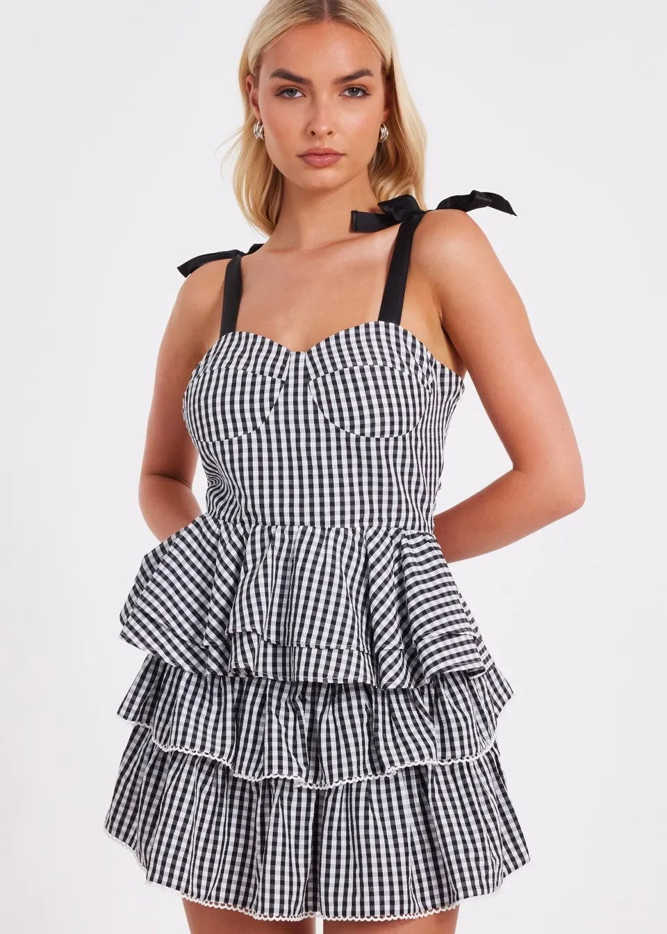 Quiz Black Gingham Peplum Top