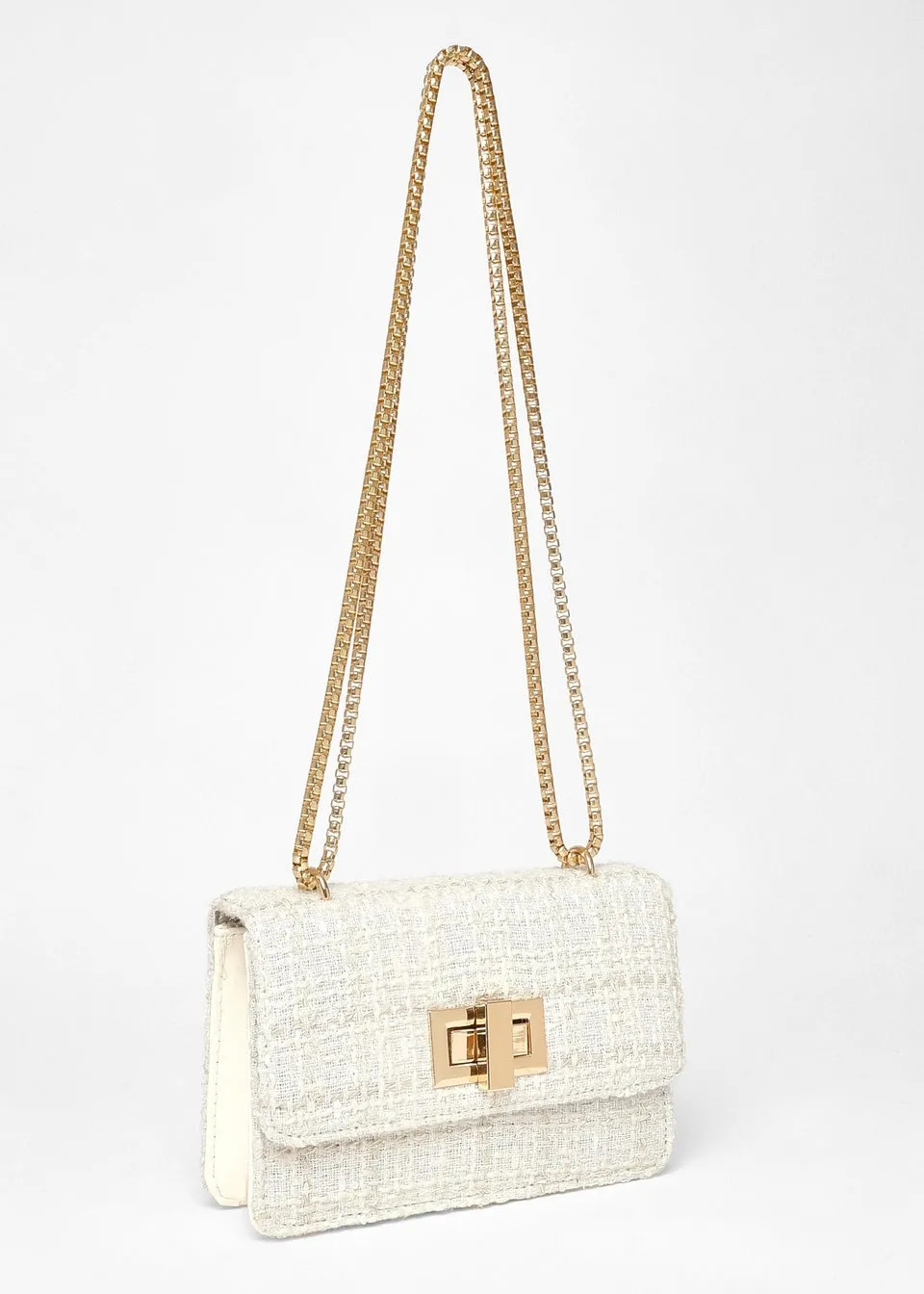 Quiz Cream Boucle Cross Body Bag