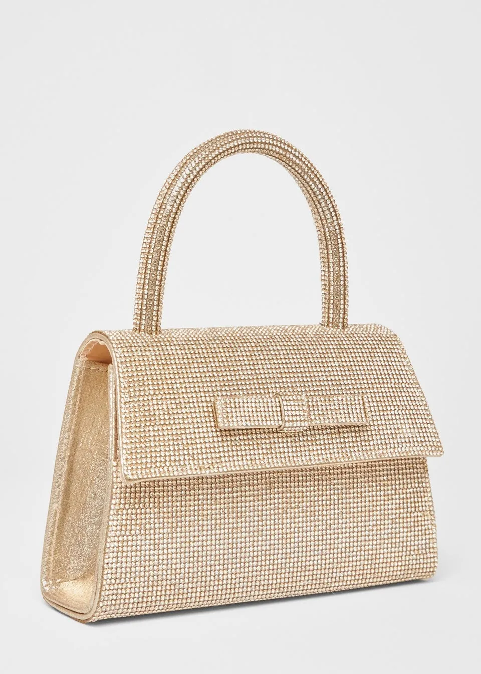 Quiz Gold Diamante Top Handle Bag