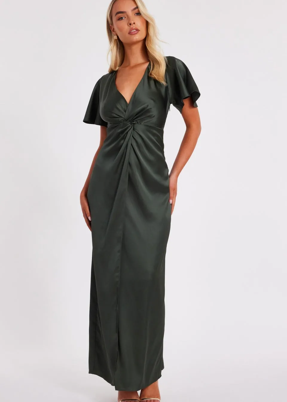 Quiz Green Satin Midaxi Dress