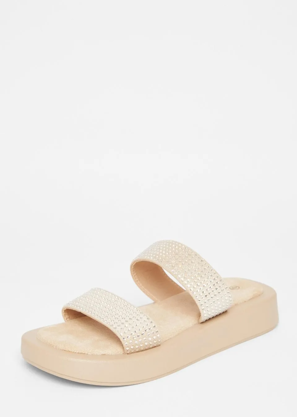 Quiz Natural Diamante Flatform Sandals