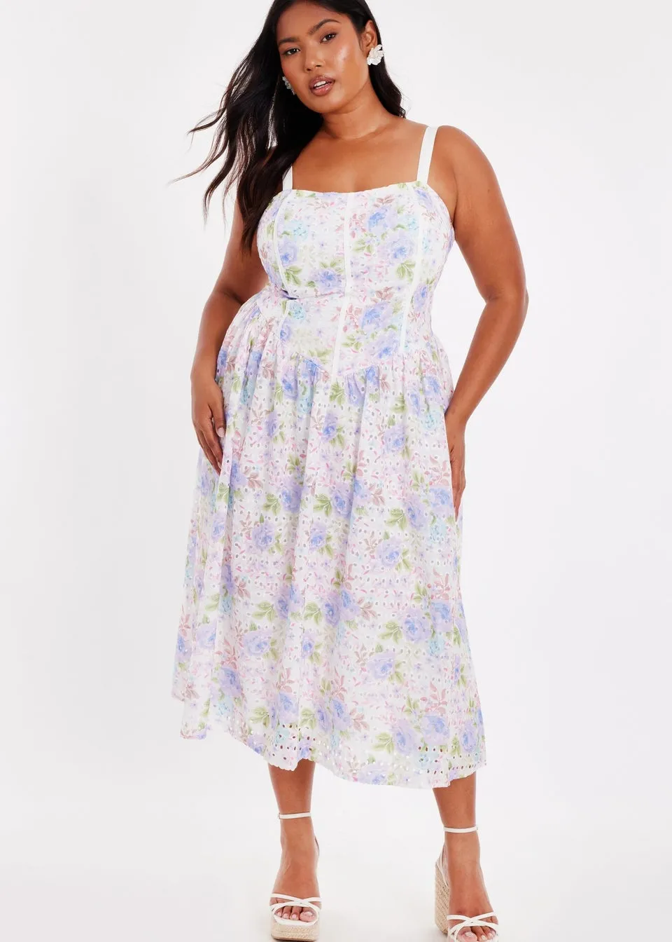 Quiz Multi Curve Floral Embroidered Midi Dress