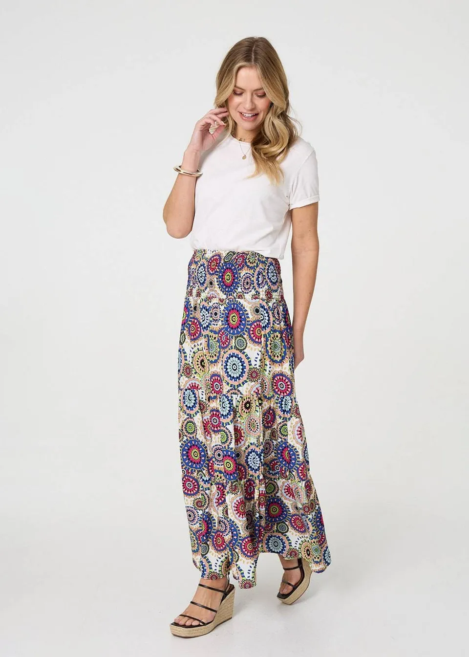 Izabel London Blue Abstract High Waist Relaxed Maxi Skirt