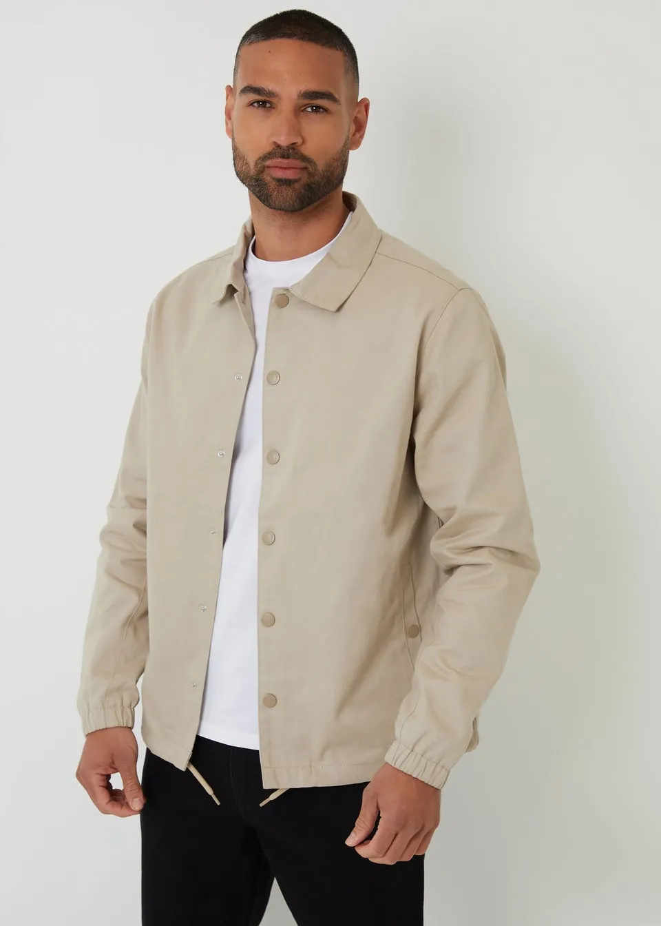 Threadbare Stone Cotton Twill Lightweight Collared Jacket