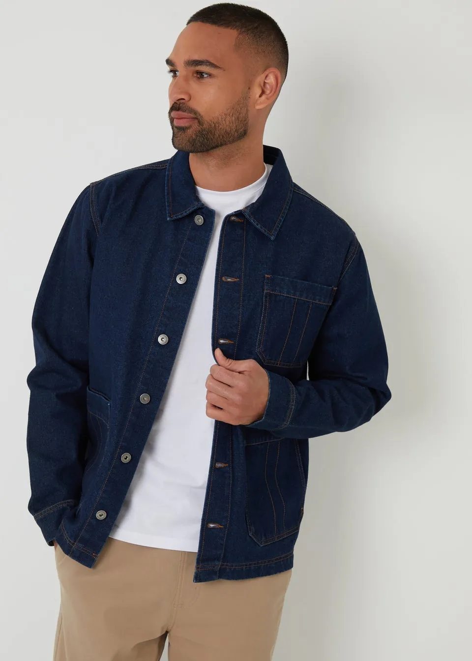 Threadbare Dark Blue Rinse Wash Denim Utility Jacket