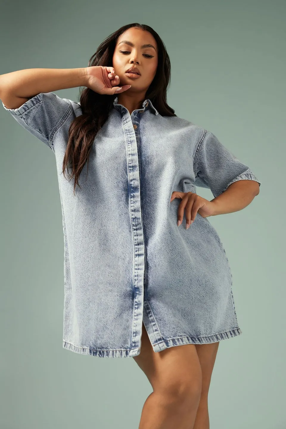 Yours Plus Size Mid Bleach Blue Denim Shirt Dress