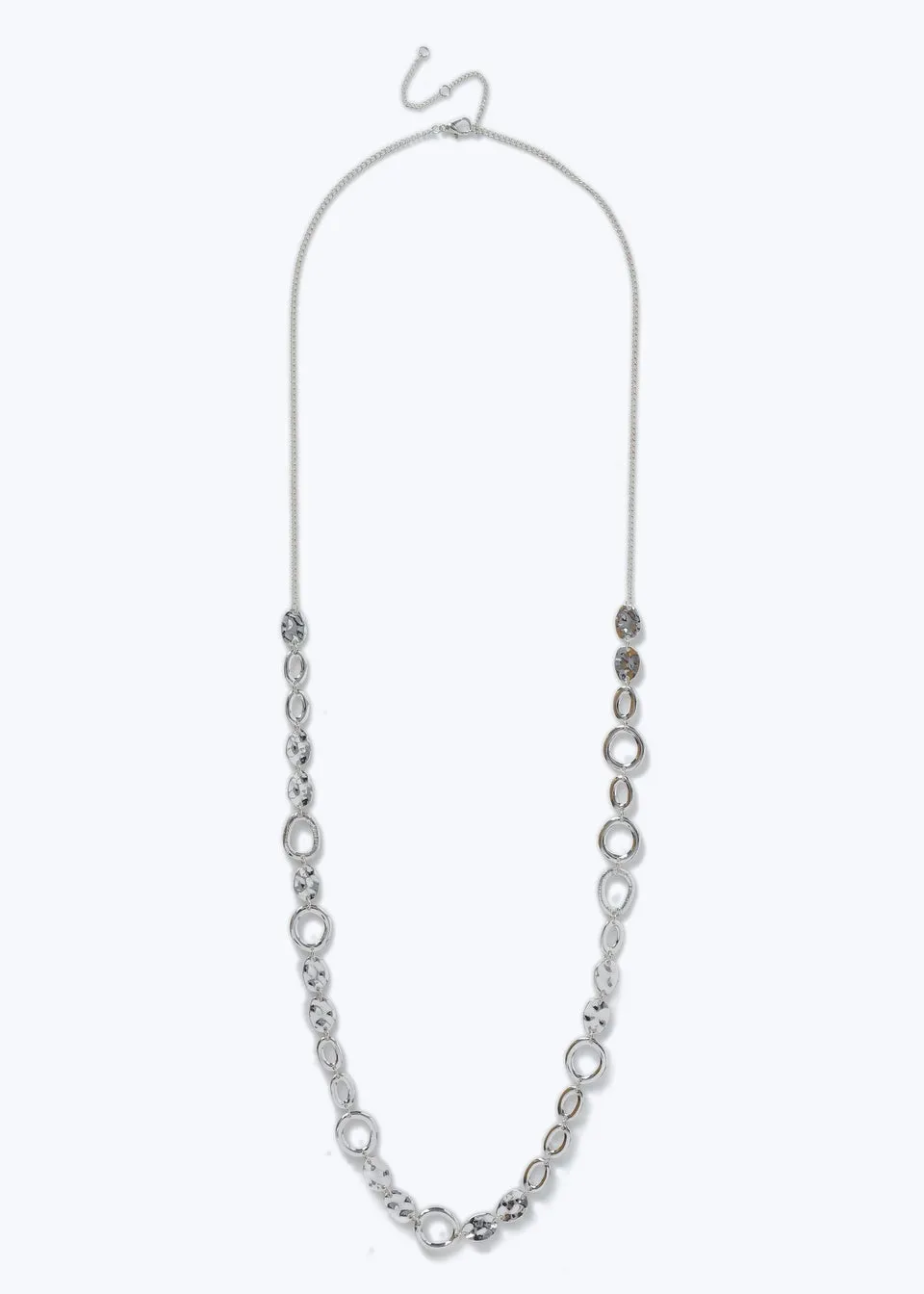 Muse Silver Textured Circle Long Rope Necklace