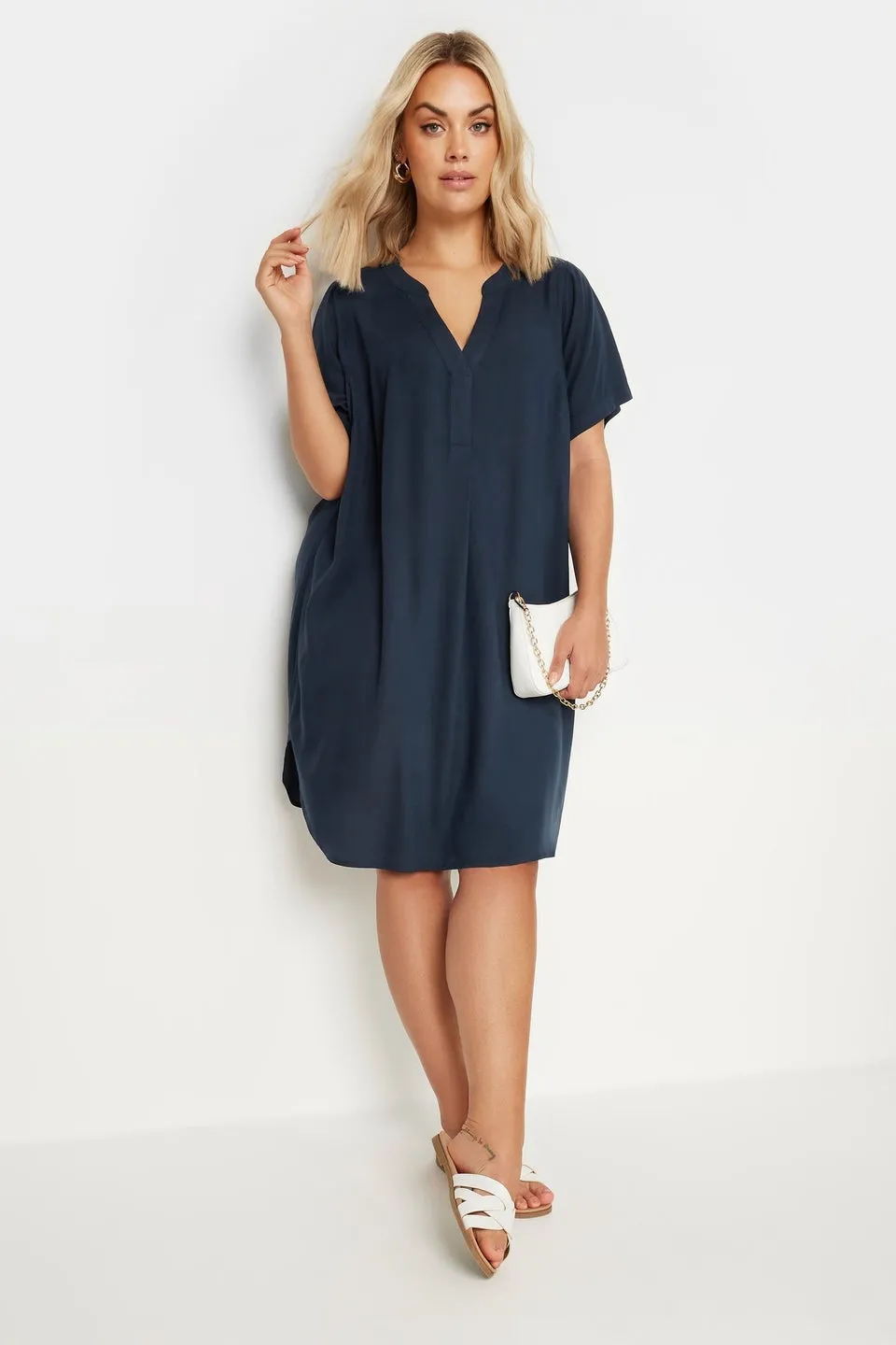 Yours Curve Navy Blue Short Sleeve Tunic Dress
