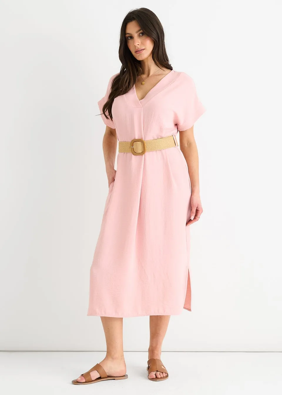 Gini London Blush Pink Air Flow Belted Oversized Dress