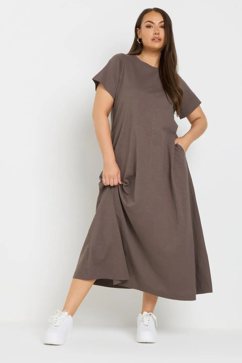 Yours Curve Brown Midaxi T Shirt Dress