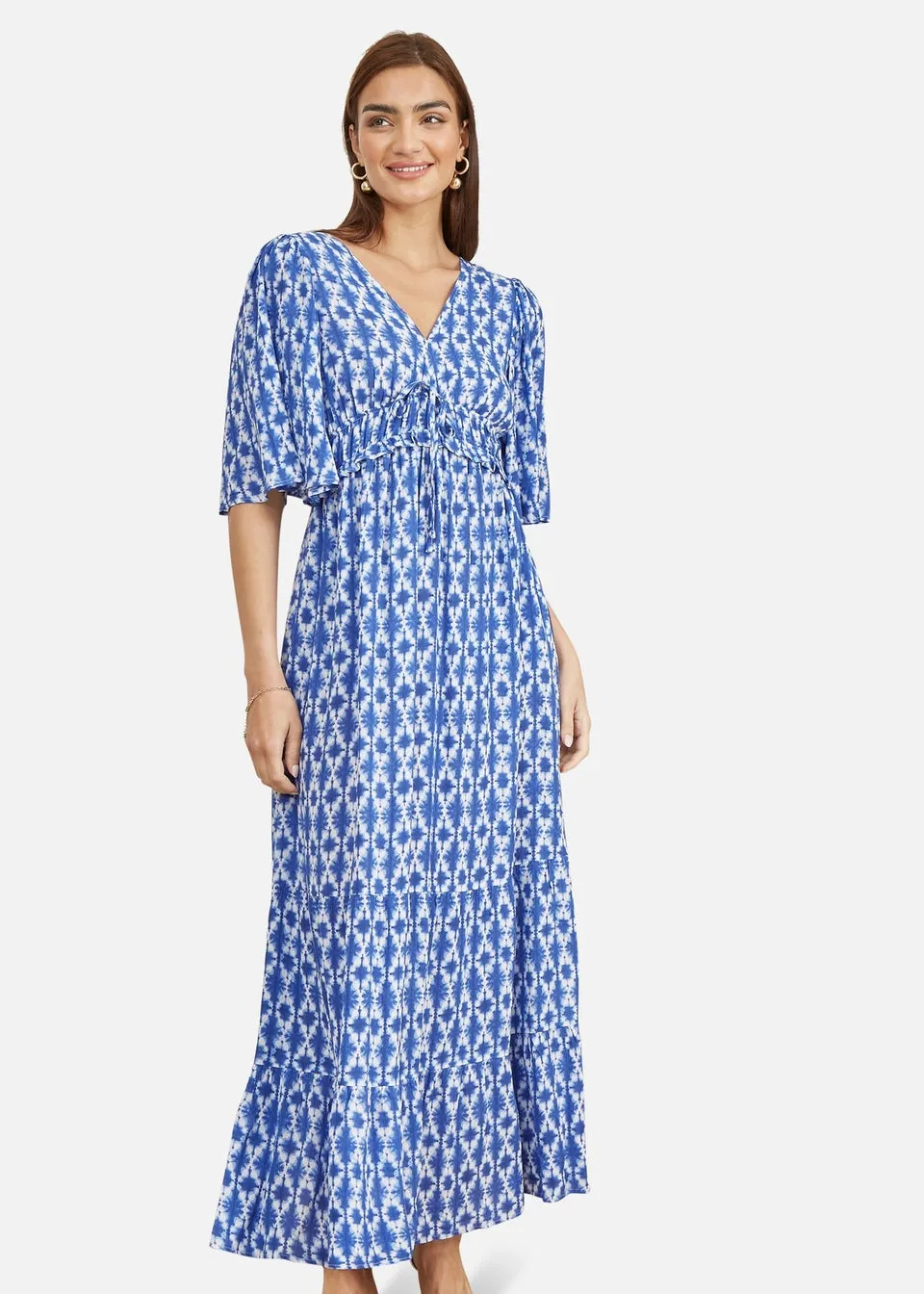 Yumi Blue Aztec Print Maxi Dress With Cross Over Back