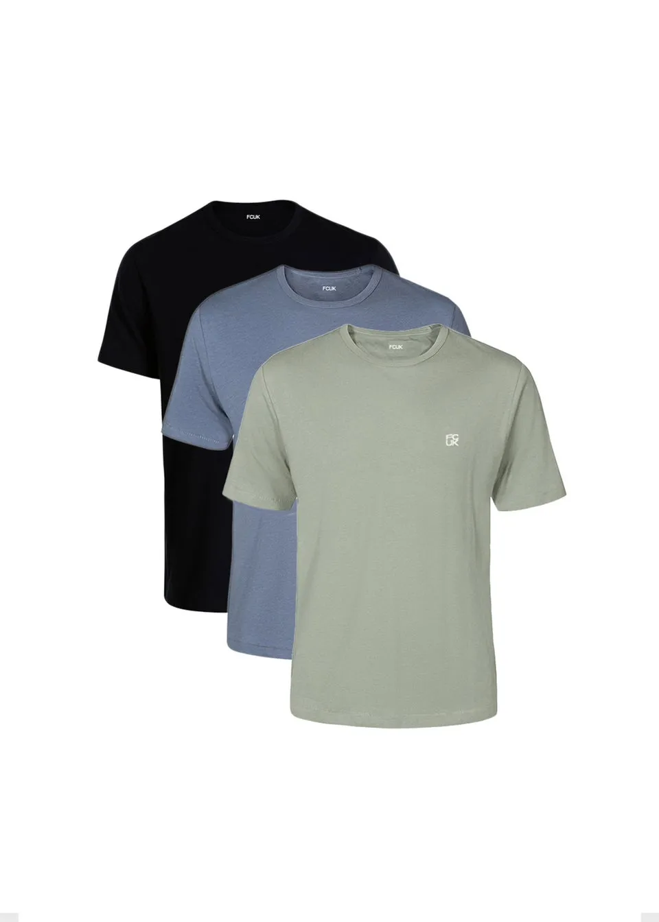 French Connection Blue Cotton Crew Neck T-Shirts 3 Pack