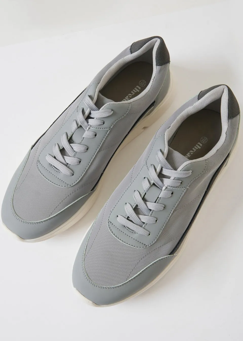 Threadbare Grey Retro Panelled Court Trainers