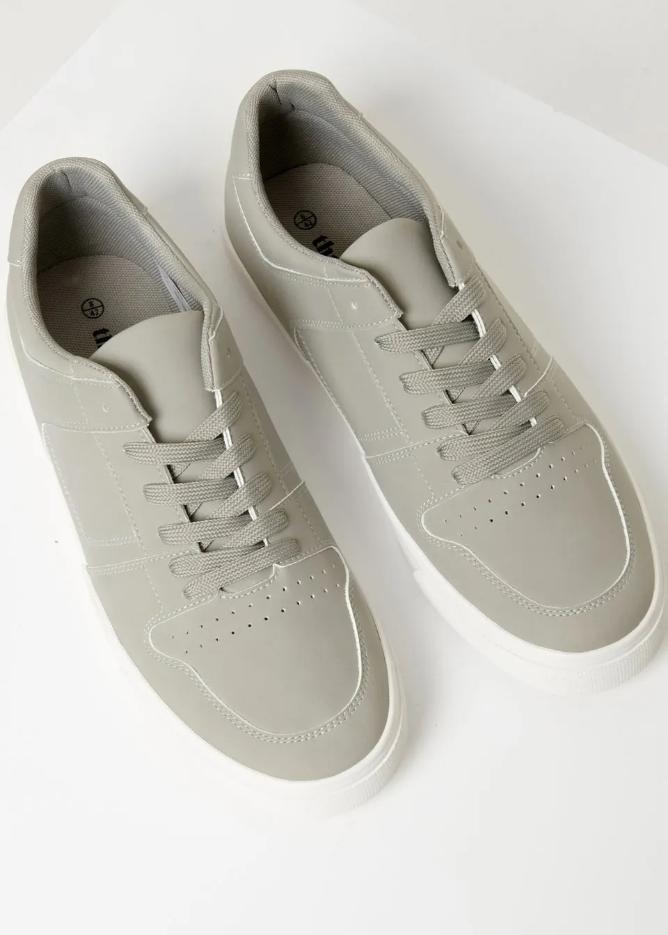 Threadbare Grey Stitch Detail Court Trainers