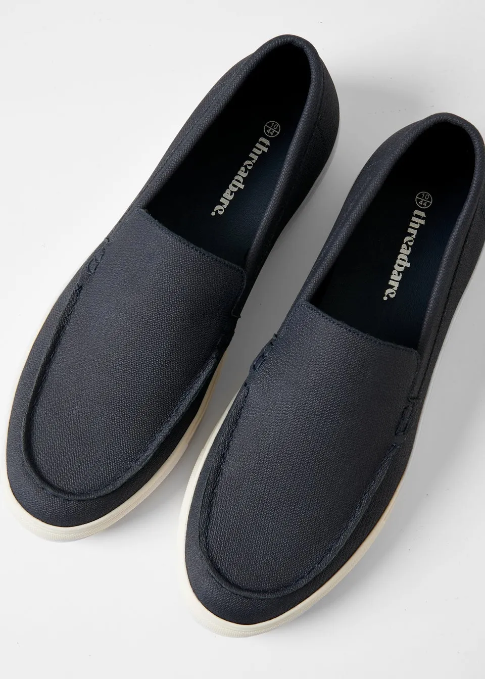 Threadbare Navy Textured Slip On Loafers